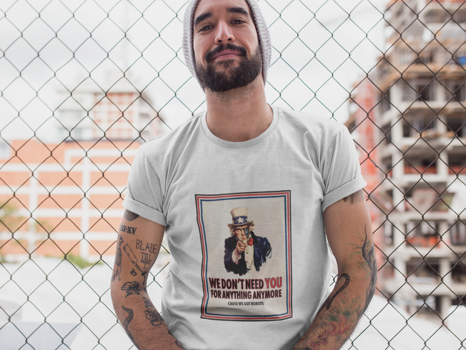 hipster-middle-aged-man-wearing-a-round-neck-tee-mockup-while-lying-against-a-fence-a17020